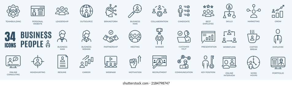 Business people elements - minimal editable thin line web icon set. Outline icons collection. Simple vector illustration.