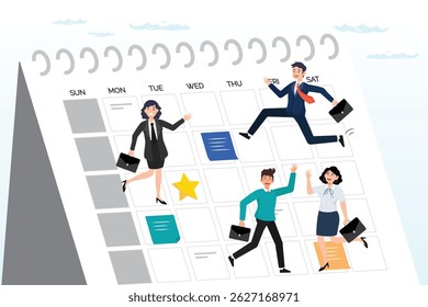 Business people employee on schedule calendar, calendar plan or office appointment, meeting agenda, professional project timeline, planner or schedule, event reminder, date or deadline concept