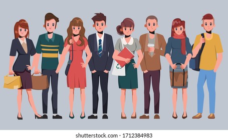 Business people employees in office with businessman and businesswoman and freelance job character. Get back to work concept cartoon vector design.