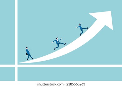 Business people, employees running on line going upwards symbolizing professional success. Concept of business, achievement, motivation, profitable strategy, teamwork