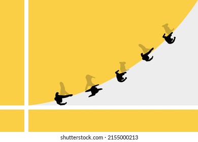 Business people, employees walking on line going upwards symbolizing professional success. Concept of business, achievement, motivation, profitable strategy, teamwork