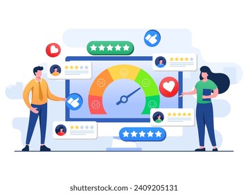 Business people evaluating options and feedbacks of users and customers, Satisfaction meter, User experience, Consumer review, feedback