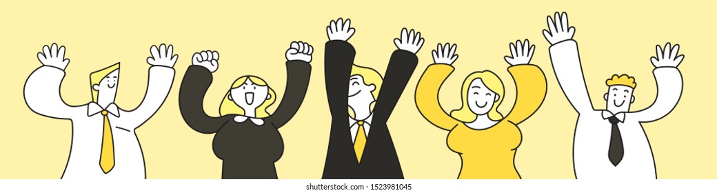 Business people excited hold hands up, Team concept winner success cartoon vector
