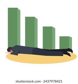 Geschäftsleute mit rückläufigem Graphkonzept. Geeignet für Geschäftsthemen. Harte Arbeit, Depression. Flache Vektorgrafik.