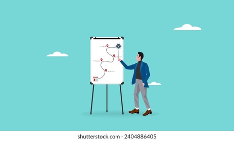 Business people explain franchise business strategies on white board to achieve targets illustration, franchise business management, business strategy concept illustration with flat style