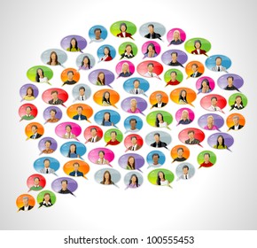 Business people faces inside speech balloon icons