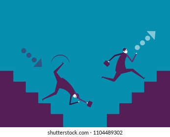 Business people with fall down and up the stairs. Vector business climbing illustration concept. Cartoon business character.