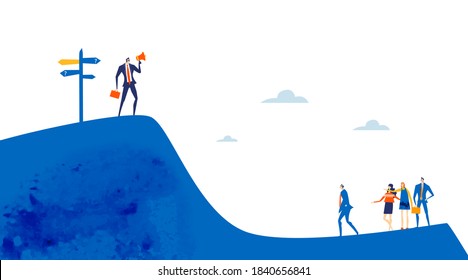 Business people falling down from top of the mountain as symbol of economy and financial crisis. business concept illustration 