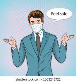 Business people feel safe when wearing a mask to prevent infection. Pop art retro illustration comic Style Vector, Separate images of people from the background. 