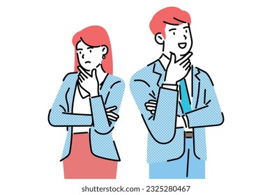 Business people find idea. Confused business worker wonders and finds solution or solved problem cartoon vector illustration	