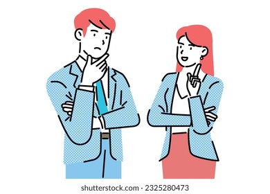 Business people find idea. Confused business worker wonders and finds solution or solved problem cartoon vector illustration	