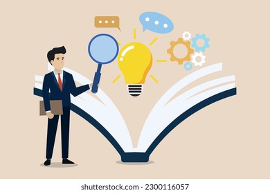 Business people find ideas after reading books. Illustration of a successful businessman.