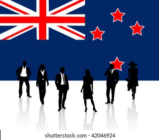Business people and flag