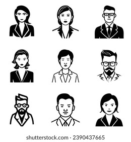 Business People Flat Icon Set Isolated On White Background