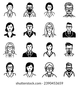 Business People Flat Icon Set Isolated On White Background