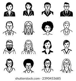 Business People Flat Icon Set Isolated On White Background