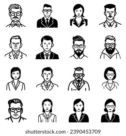 Business People Flat Icon Set Isolated On White Background
