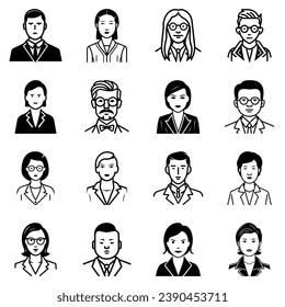 Business People Flat Icon Set Isolated On White Background