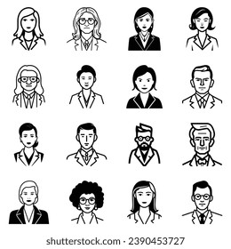 Business People Flat Icon Set Isolated On White Background