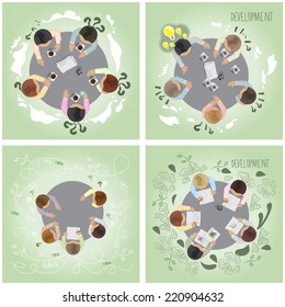 Business People, Flat Illustrations, Office Workers, Brainstorming, Development - On Background - Vector Illustration, Graphic Design Editable For Your Design  