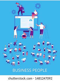 Business People flat vector set. Business team. Teamwork, brainstorming, working together. Success. Men and women. Business men and women cartoon characters.