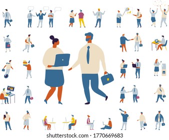 Business people flat vector set isolated on whine background.