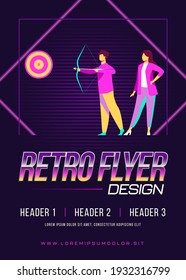 Business people focused on goal. Colleagues with archery aiming at target. Flat vector illustration. Marketing, achievement, bullseye concept for banner, website design or landing web page