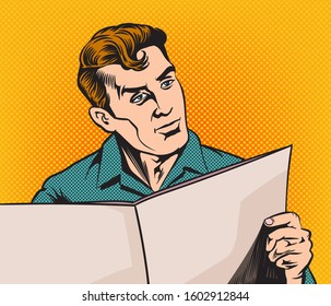 Business people follow news from newspapers.Pop art vector illustration drawing. Comic book work style.