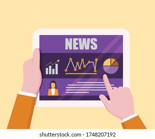 Business people are following financial news about what the future trend will be like.
Illustration about read the news on your tablet.