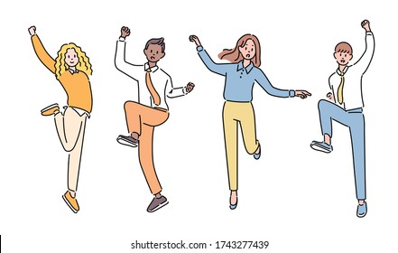 Business people in formal clothes are jumping. hand drawn style vector design illustrations. 