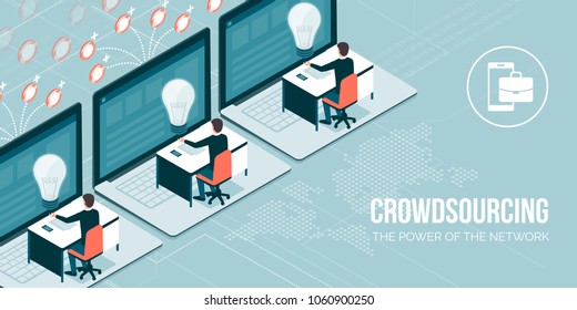 Business people and freelancers working online and receiving payments: crowdsourcing and telework concept