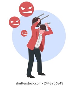 
business people are frustrated and stressed. businessman slams chair. business failure. decreased profits. suitable for business themes. flat vector illustration.
