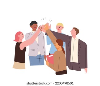 Business people gather and high-five. flat design style vector illustration.