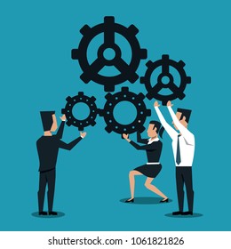 Business people and gears