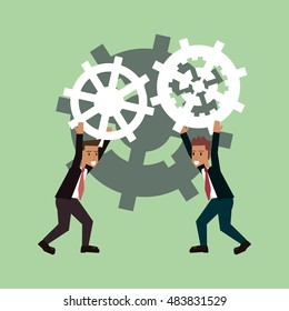 business people with gears and office related icons 