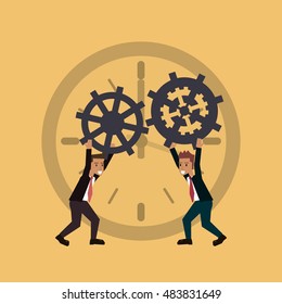 business people with gears and office related icons 