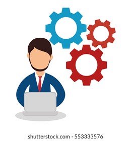 business people with gears training icon