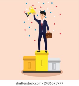 business people get what they dream of, namely success, great business people get awards, employees get promotions or titles, vector illustration