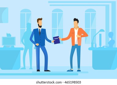 Business People Give Folder Document Papers Flat Vector Illustration