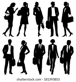 business people - global team - vector silhouettes