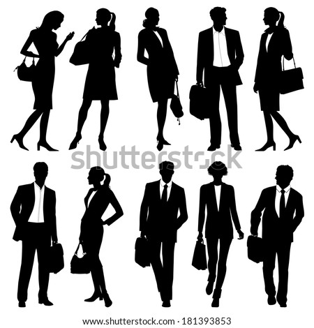 business people - global team - vector silhouettes