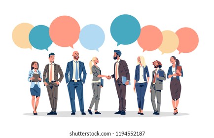 Business People Group Chat Bubble Communication Concept Businessmen Women Speech Relationship Male Female Cartoon Character Full Length Horizontal Isolated Flat Vector Illustration