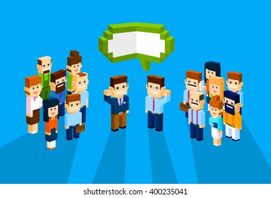 Business People Group Chat Communication Bubble Concept, Business people Talking Discussing 3d Isometric Flat Design Vector Illustration