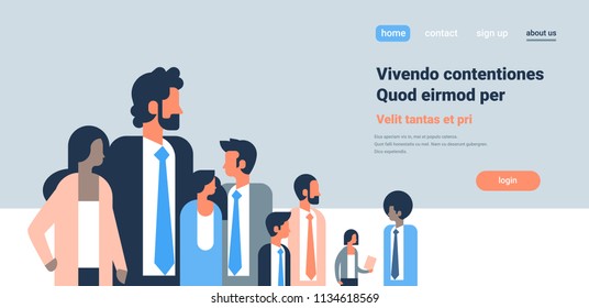 business people group communication concept couple man woman mix race team portrait flat copy space horizontal vector illustration