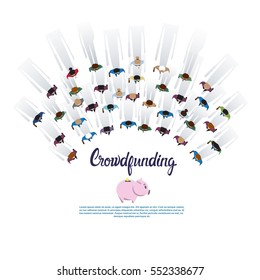 Business People Group Crowd Funding Investment Concept Flat Vector Illustration