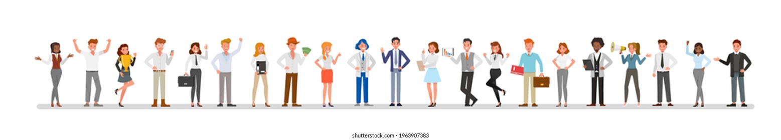 Business people group different poses character vector design. Presentation in various action with emotions.