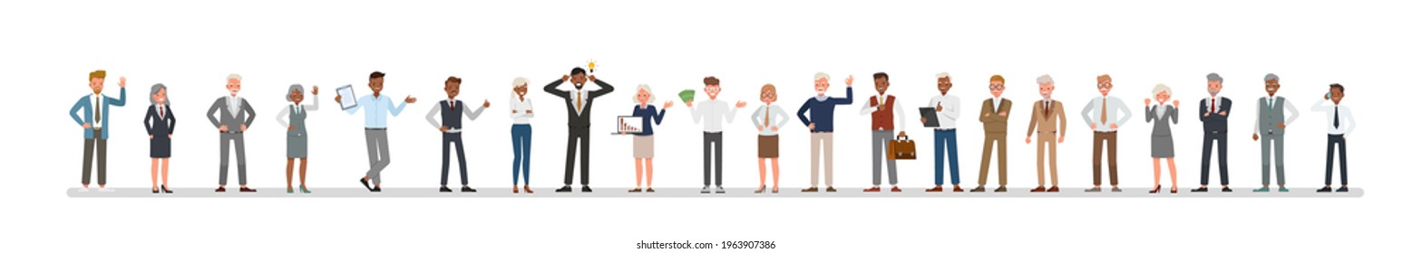 Business people group different poses character vector design. Presentation in various action with emotions.