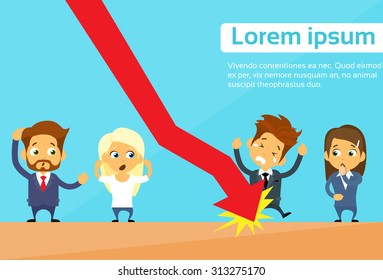 Business People Group Fall Down Red Arrow Graph Financial Crisis Flat Vector Illustration