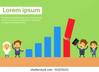 Business People Group Fall Down Financial Bar Chart Crisis Concept Flat Vector Illustration