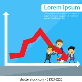 Business People Group Fall Down Red Arrow Graph Financial Crisis Flat Vector Illustration